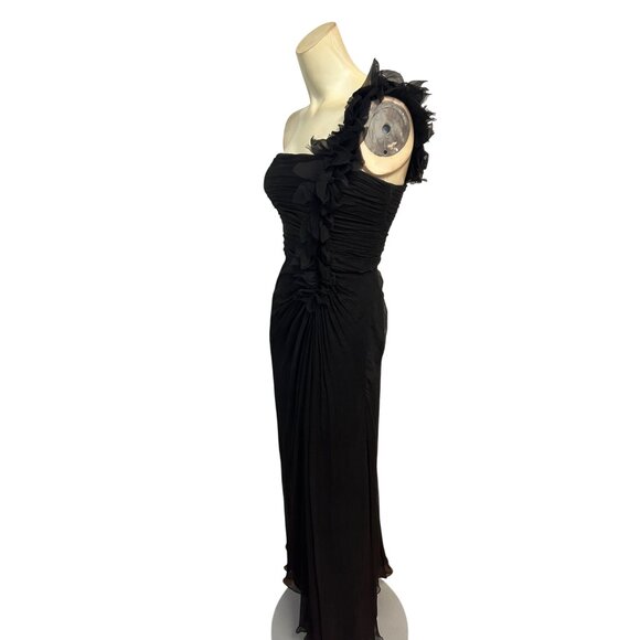 Tadashi Shoji Petite One-Shoulder Black Silk Formal Dress 2P - Picture 2 of 4